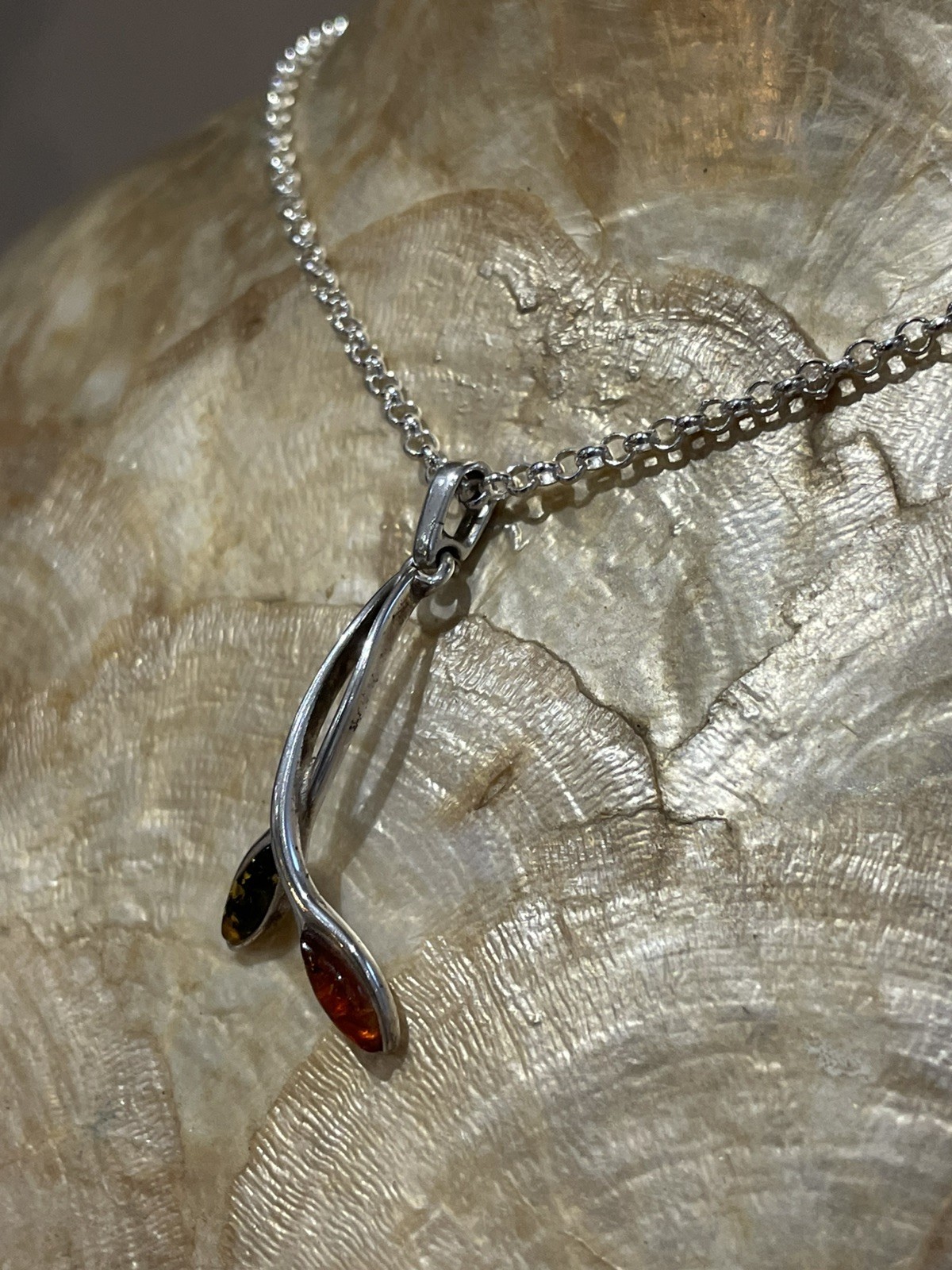 925 Solid Sterling Silver Green Orange Amber Pend… - image 2