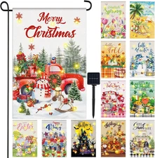 Seasonal Double-Sided Lighted Garden Flags for Outdoor Decor, 12 Pcs