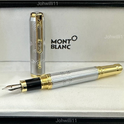 Montblanc Luxury Fountain Pen Silver Gold Executive Writing Gift Collector Box