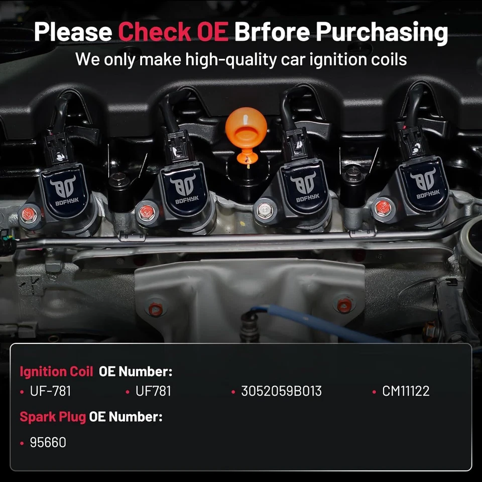 4 Ignition Bobinas Pack UF781 and Spark Plugs For 2017-2022 Honda Civic l4 1.5L - Image 4 of 4