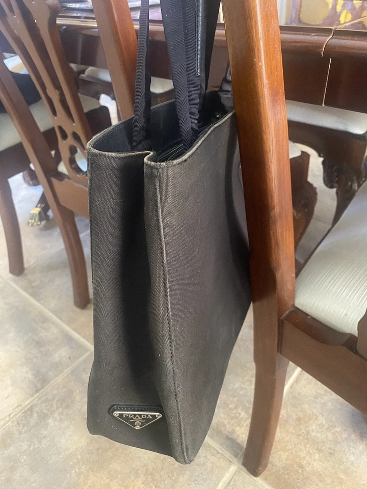 Auténtico Bolso de Hombro PRADA Vintage Tessuto Lona Cuero Cartera Bolso Negro Difícil de Encontrar Foto 3 de 4