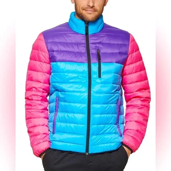 Club Room X5503 Men's Colorblock Down Packable Quilted Puffer Jacket Size L