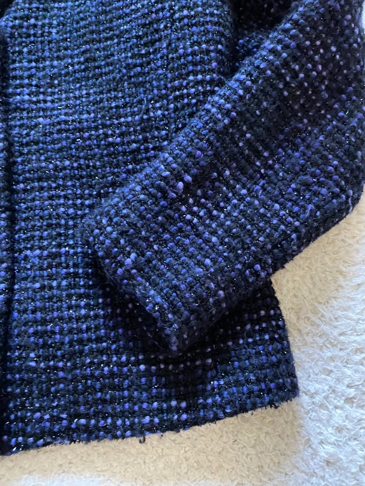 Blazer Jones New York Mujer Brillo Cuadros Manga Larga Tejido Muesca Azul Marino Talla 8 Foto 3 de 4