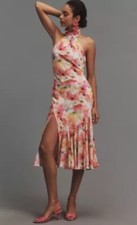 NWT Anthropologie Astr The Label Marissa Satin Halter Neck Midi Dress Floral M!!