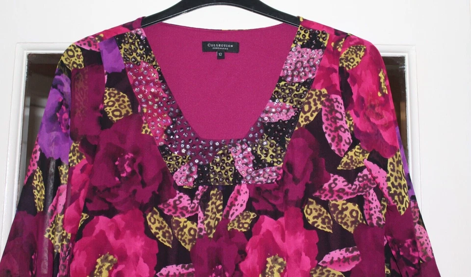 LADIES PINK MIX 3/4 CHIFFON SLEEVED BLOUSE WITH SIDE TIE FROM DEBENHAMS SIZE 12 - Image 2 of 4
