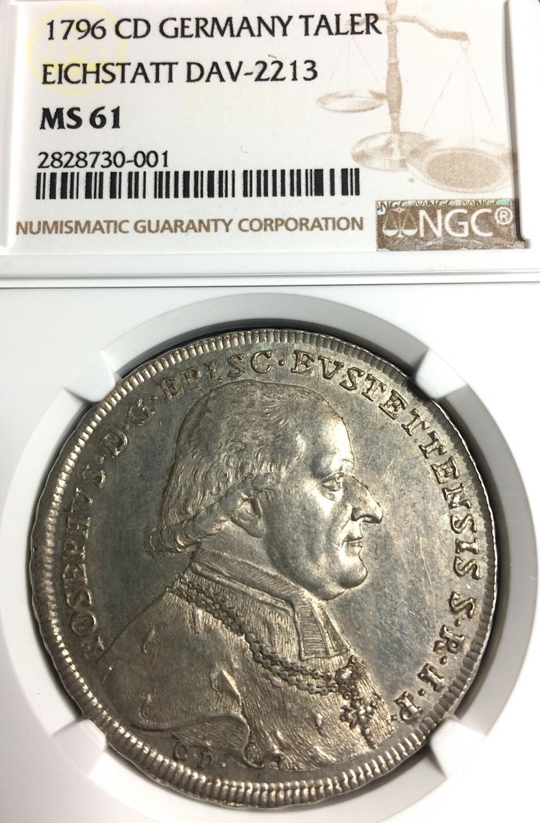 German States EICHSTADT 1796 Taler Coin Thaler NGC MS 61 VZ/F.STG