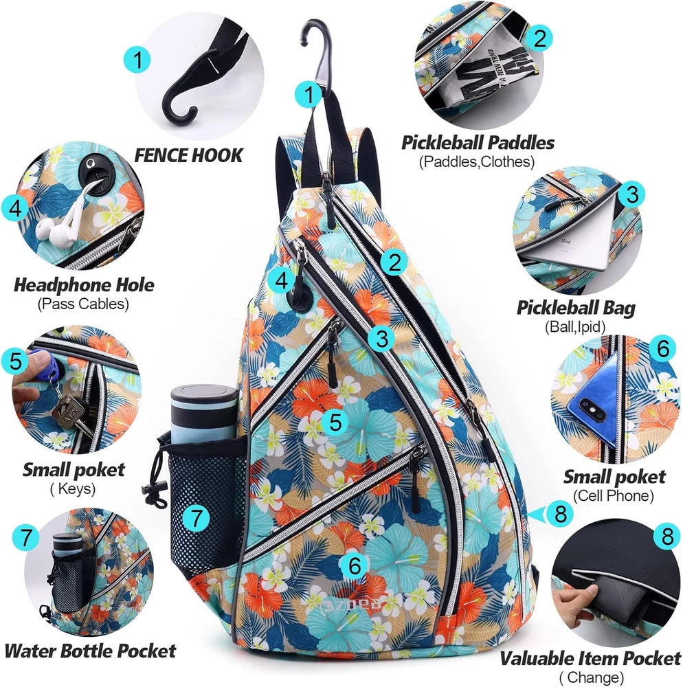 Pickleball Bag, Sport Pickleball Sling Bag for Women Man, Adjustable Pickleball