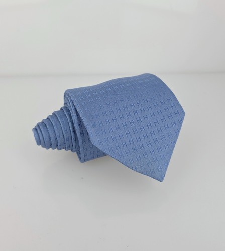 Hermes Men's Neck Tie Blue H Logo Light Blue 100% Silk 3.25" W x 62"