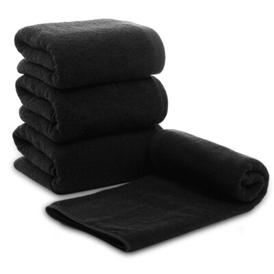 4x Duschtuch schwarz 100% Baumwolle 4 er Set Frottee Handtuch Set Aufhänger