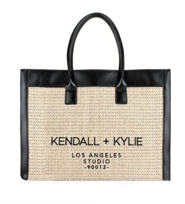 KENDALL KYLIE Straw Faux Leather Summer TravelTote Bag