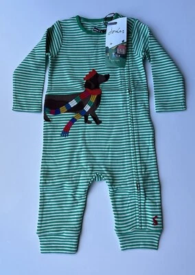 Joules Baby Winfield Wurst Hund grün gestreifter Strampler in verschiedenen Größen *neu mit Etikett*