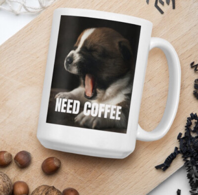 Double Sided Image Puppy Yawn Mug