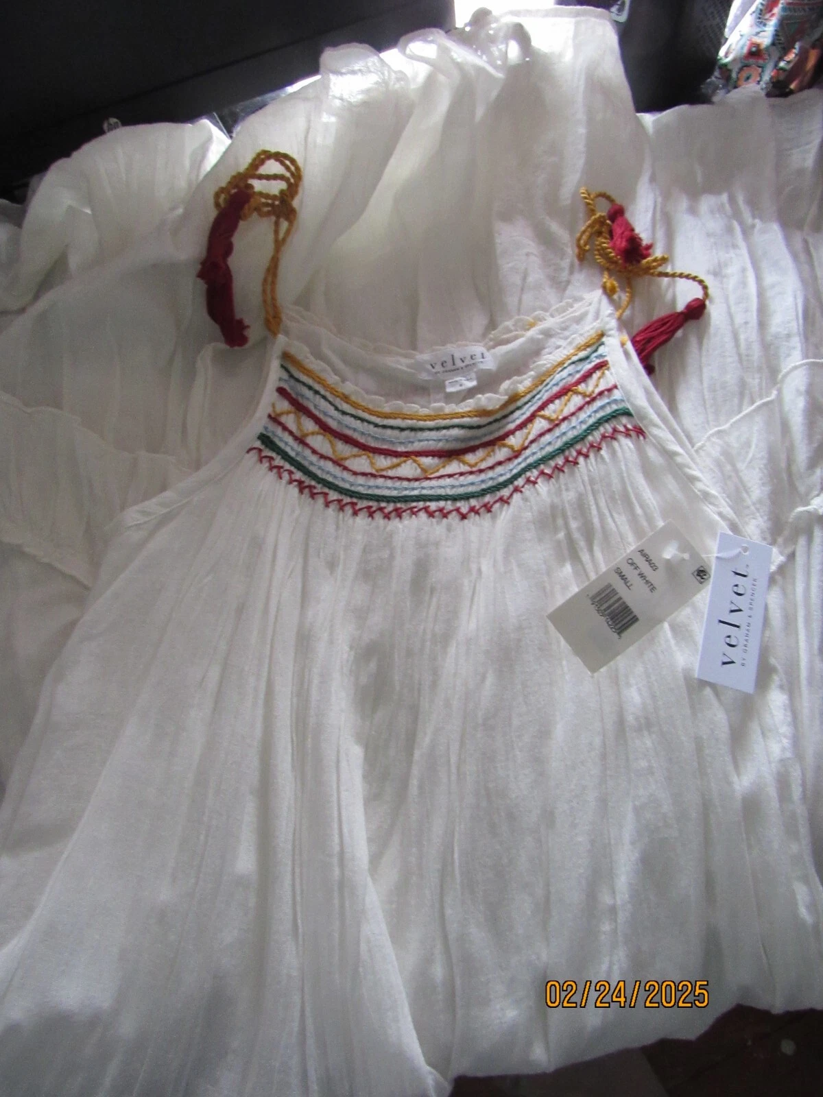 OFF WHITE Abito da spiaggia in velluto nuovo con etichetta tg S bianco garza spalline corda ricamato davanti retro foderato