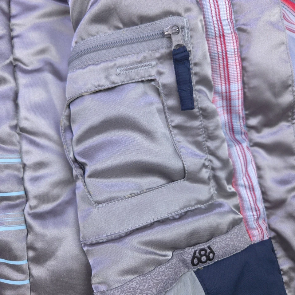 Chaqueta de snowboard 686 para mujer talla XS a cuadros ACC esquí gris rojo aislante con capucha Foto 4 de 4