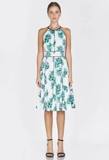 NEW ADELYN RAE Mina Print Fit & Flare Halter Neck Dress In Ivy-white - Small