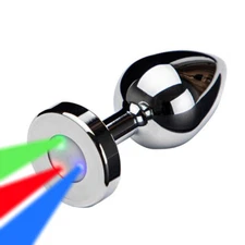 Silver Metal LED Light Up Butt Plug 3 Sparkling Patterns S/M/L Anal Sex Toy