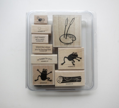 Stampin UP ''HOPPY FOR YOU'' FROG set of 9 Rubber Stamps RETIRED bee log lily pad