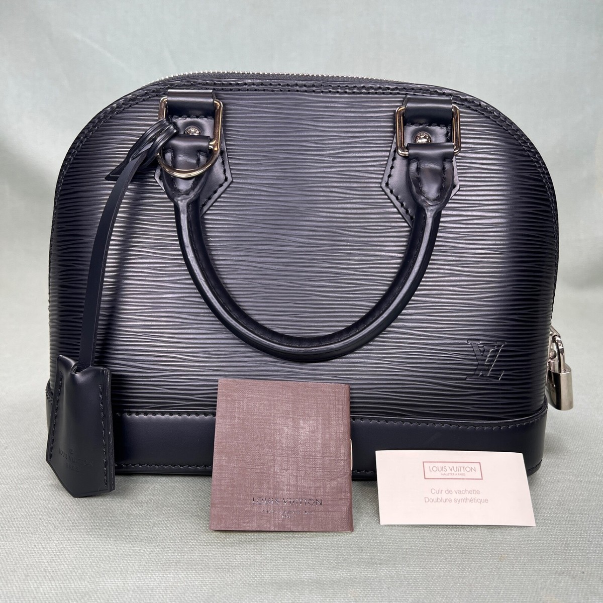 Louis Vuitton LV Alma BB Black Epi Leather Purse Handbag Bag Made In France