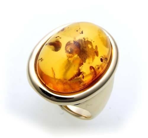 Damen Ring echter Bernstein aus de Ostsee echt Gold 333 Gelbgold Qualität 8529/3 - Picture 1 of 2