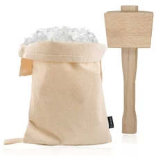 Lewis Bag and Ice Mallet Crush Set，Wood Hammer and Reusable Canvas Bag for Cr...