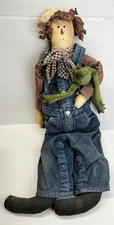 Authentic Sprockets Rag Doll with Frog Corduroy Overalls Vtg Read..