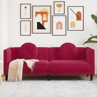 3-Sitzer Sofa Samt Weinfarben Mit Kissen