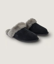 UGG Women s Suede Shearling Slip-On Slippers Fur Trim Black/Gray US 6