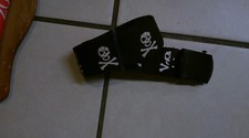 Black Skull and Cross Bones Embroidered Belt With Metal Buckle 49 Inches Long