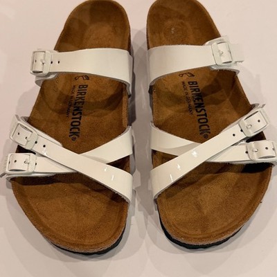 Birkenstock Franca White Patent Triple Strap Slide Sandals Womens 39 L8 M6