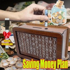 Savings Challenge Money Box Wooden Piggy Bank Reusable Cash Vault For Kids Adult