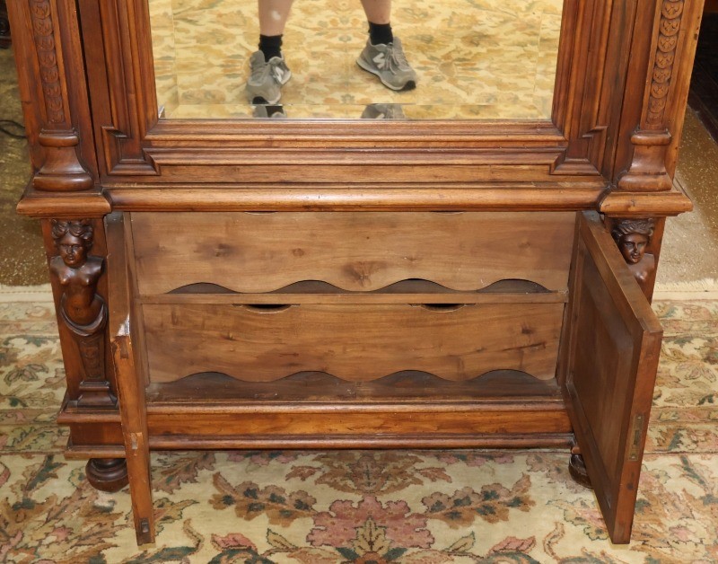 19th Century Italian Carved Walnut Figural Renaissance Revival Wardrobe Armoire