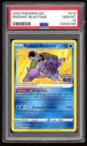 Pokemon Cards - PSA 10 Radiant Blastoise 018/078 - Go - GEM MT - PSA10