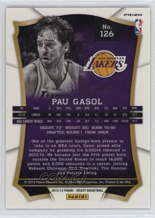 2013-14 Panini Select Purple Prizm /99 Pau Gasol #126 HOF - Image 2 of 2