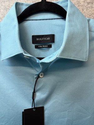 bugatchi men Italian Stretch Button Up Shirt Teal NWT Med 838