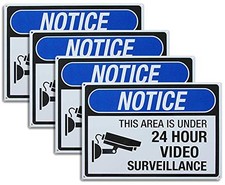 4-Pack Aluminum Security Notice Signs, 14x10 inches, UV Printed - This Area i...