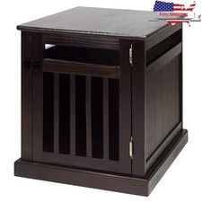 Solid Wood Pet Crate End Table Lockable Door Chew Resistant Dog House Furniture
