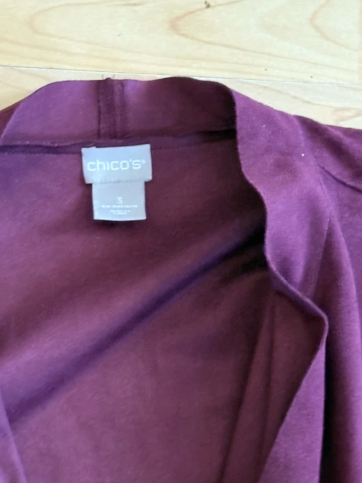 Cárdigan CHICO’S Borgoña Rojo Imitación Gamuza Frente Abierto Talla XL Mujer Drapeado B11 Foto 2 de 2