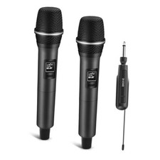 Wireless Microphones, Dual Handheld Dynamic Mic with Ultra-Stable Black