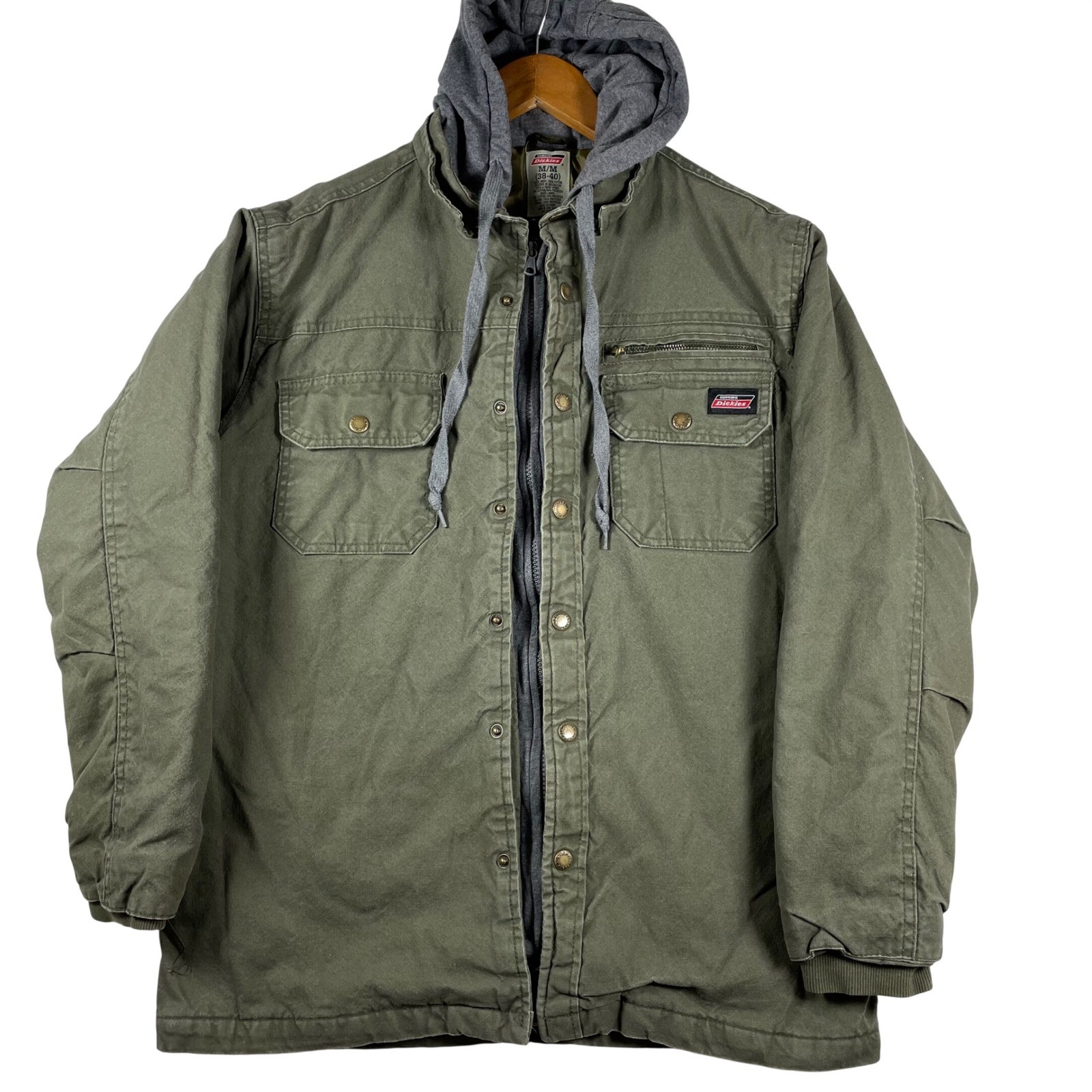 Dickies Mens Hooded Canvas Work Jacket Olive Green Utility Coat Medium RN123187