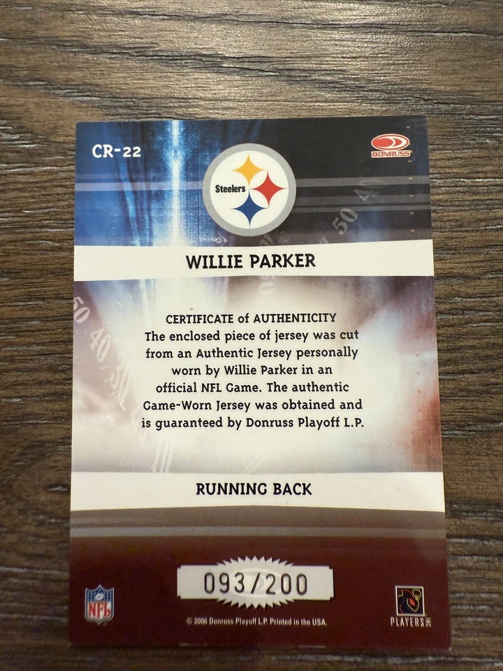 2006 Donruss Elite #CR-22 Willie Parker Chain Reaction Jerseys #/200 - Image 2 of 2