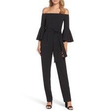 NEW Eliza J Off The Shoulder Bell Sleeve Slim Leg Jumpsuit Size 10 Evening NWT