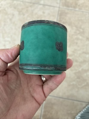 Gustavsberg Argenta Swedish Trinket Jar Green W/Silver Trim