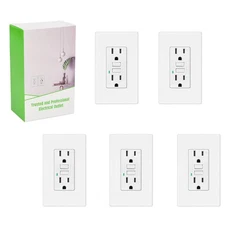 5PK GFCI Outlet 15A LED Indicator WR TR ETL Listed Flame-Retardant + Wall Plate