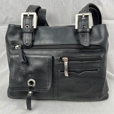 STONE CO Black Leather Shoulder Bag Purse Lined Good Condition