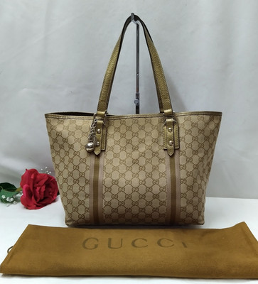 Gucci Brown Canvas GG Double Handles Tote Shoulder Bag - Vintage