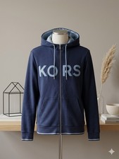 MICHAEL KORS Mens Navy Blue KORS Logo Full Zip Hoodie Sweatshirt Size S