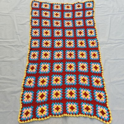 VTG Handmade Crochet Granny Square Pattern Afghan Bed Sofa Throw Dorm 62x38