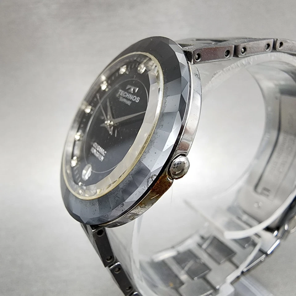 Reloj Technos Hombre 33mm Esfera Negra Cerámica Tungsteno Redondo Batería Nueva Foto 3 de 4