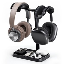 Dual Headphone Stand Double Balanced Headset Storage Tray Heavy Base Black