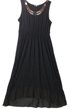 Women's XL Black Beaded Tank Dress Sleeveless  Gemstone Neckline NY Collection